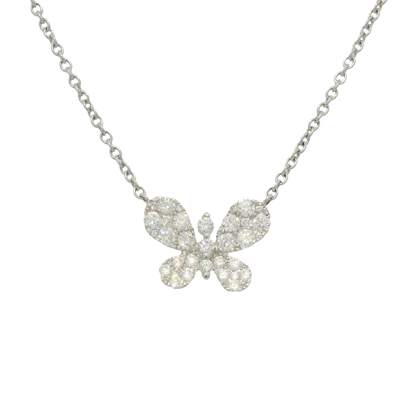 18k White Gold Natural 0.33 Carat Diamond Pave Butterfly Necklace