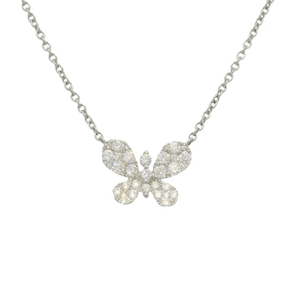 18k White Gold Natural 0.33 Carat Diamond Pave Butterfly Necklace
