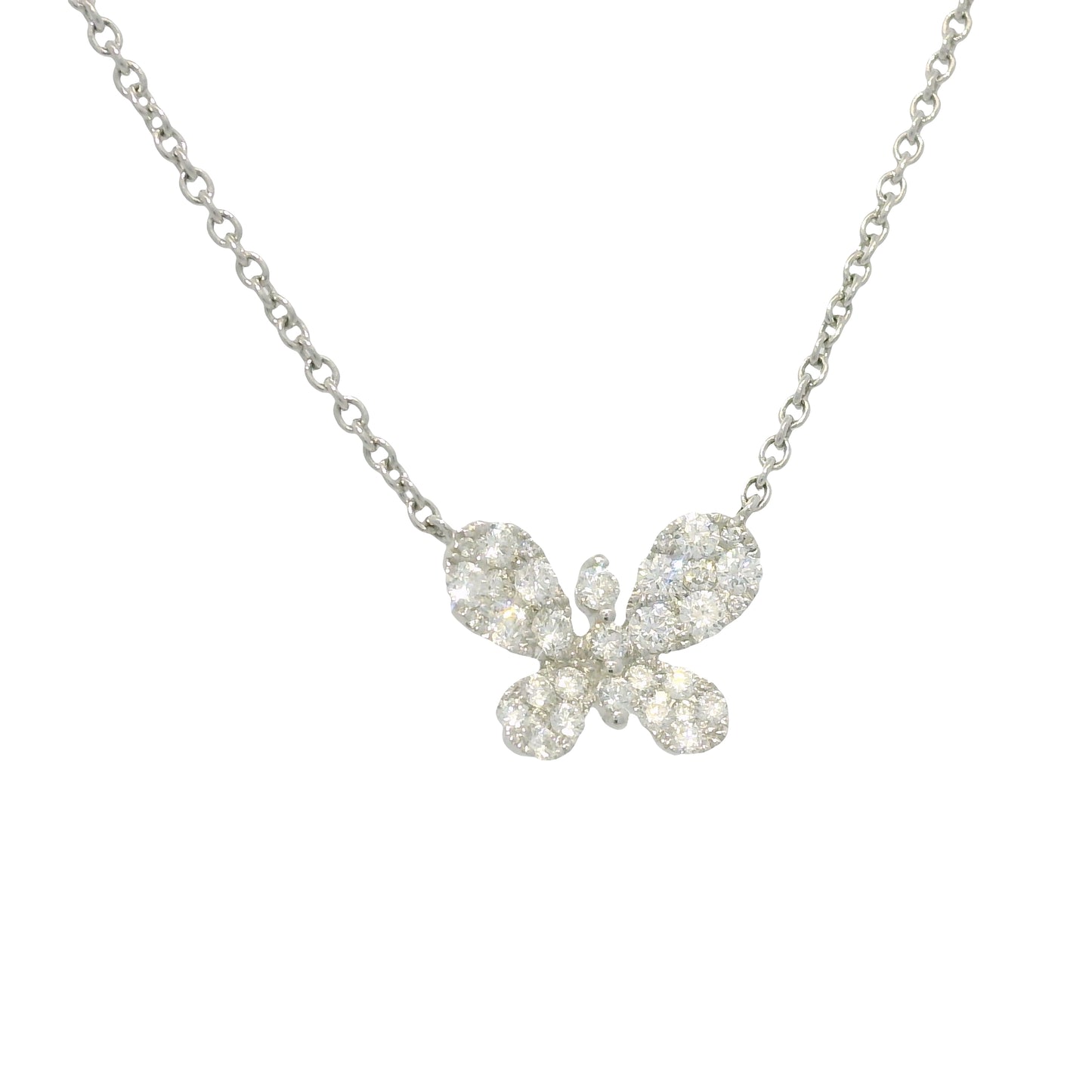 18k White Gold Natural 0.33 Carat Diamond Pave Butterfly Necklace