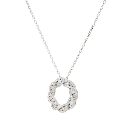 18k White Gold 0.81ctw Diamond Circular Pretzel Pave Pendant Necklace