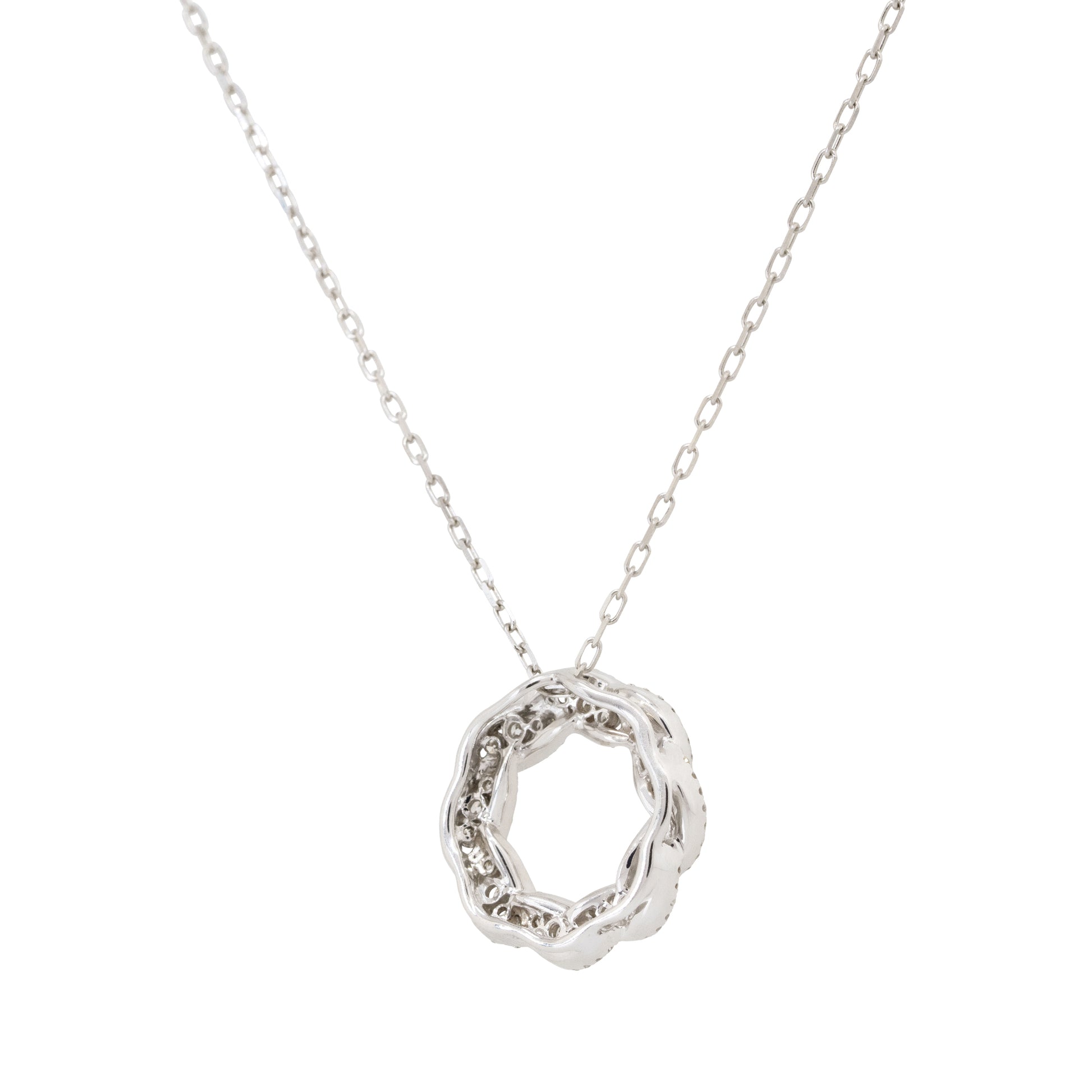 18k White Gold 0.81ctw Diamond Circular Pretzel Pave Pendant Necklace