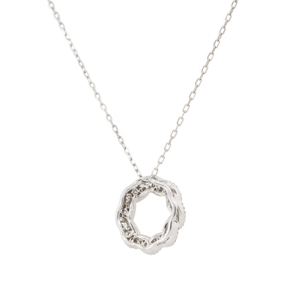 18k White Gold 0.81ctw Diamond Circular Pretzel Pave Pendant Necklace