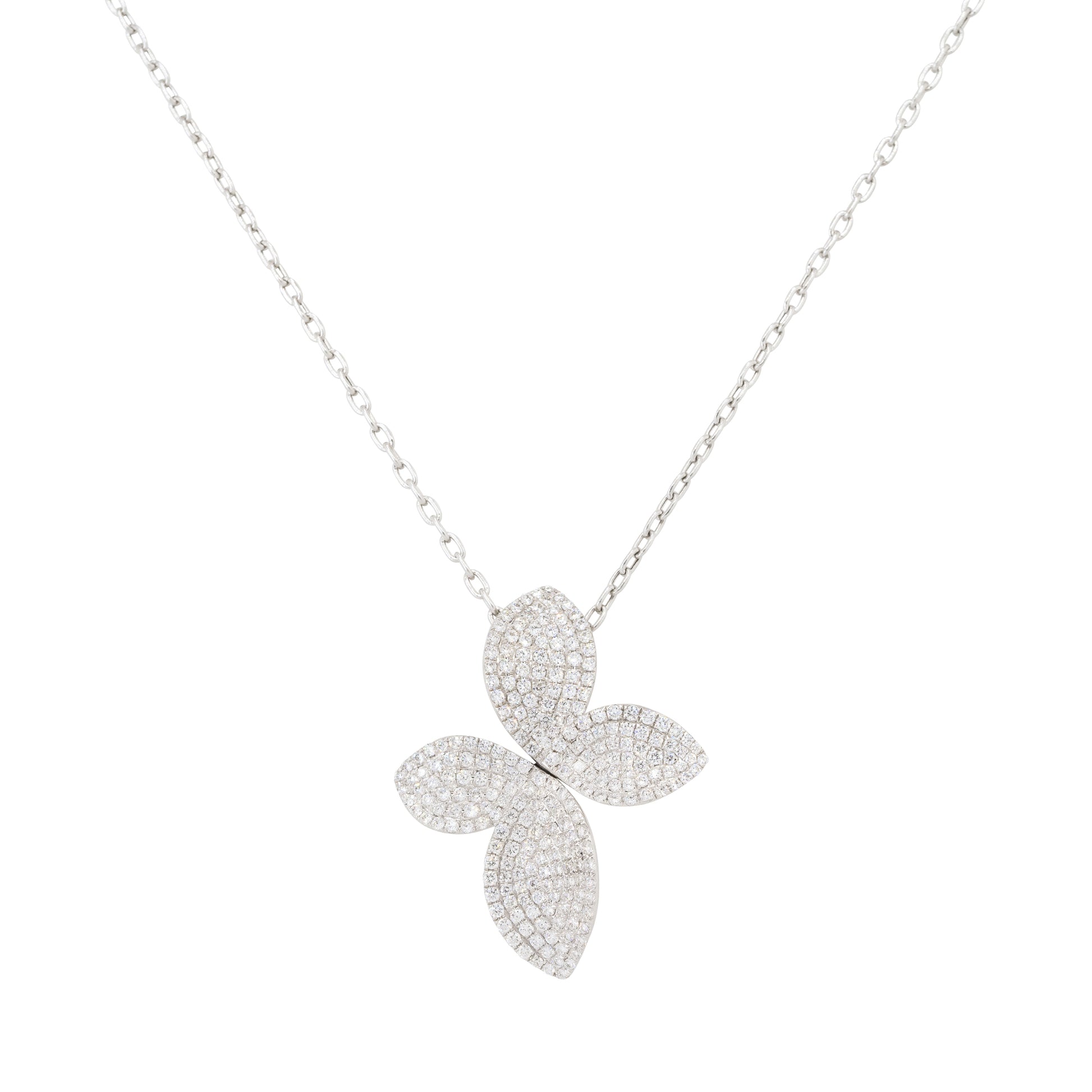 18k White Gold 1.44ctw Diamond Pave Flower Pendant Necklace