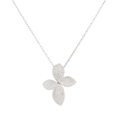 18k White Gold 1.44ctw Diamond Pave Flower Pendant Necklace