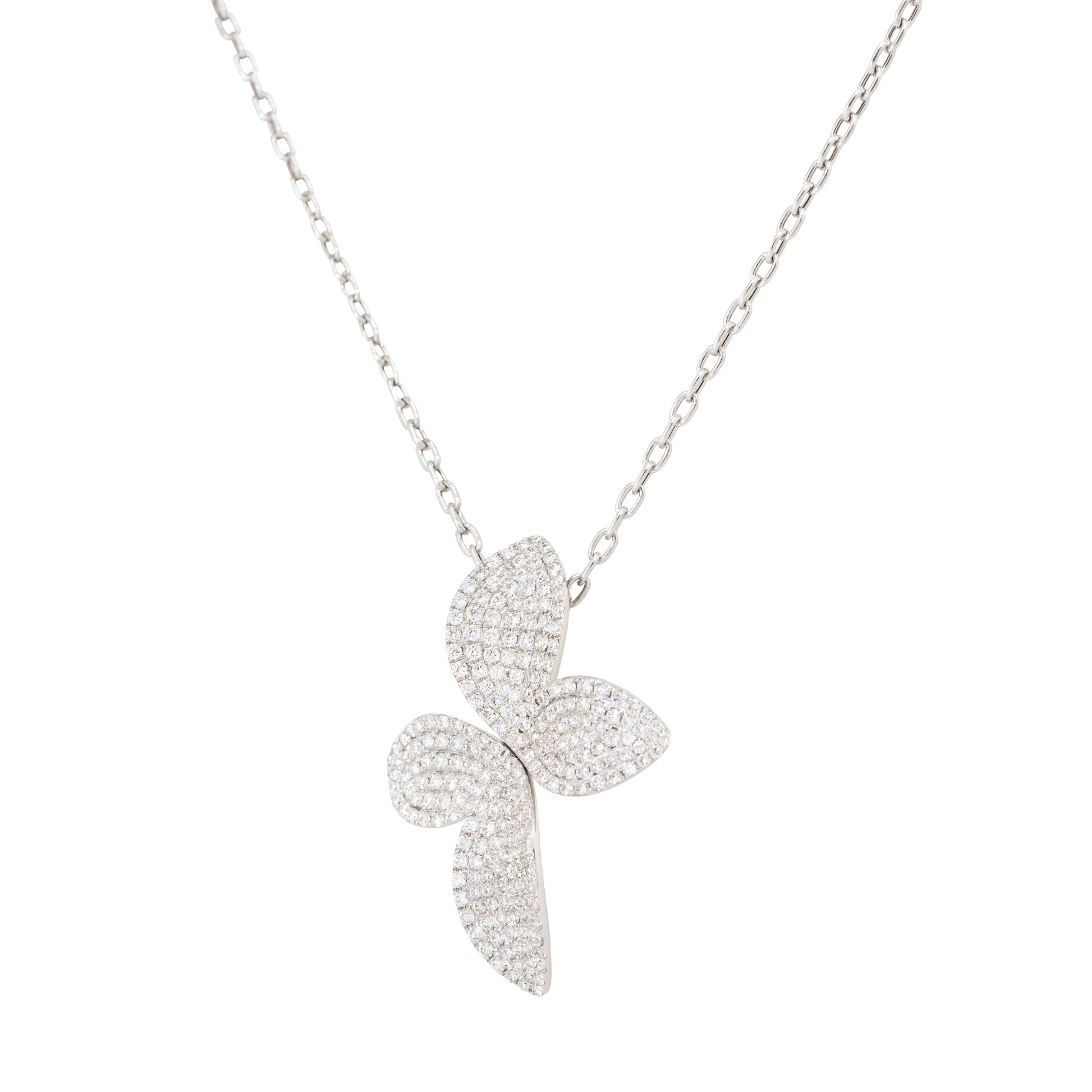 18k White Gold 1.44ctw Diamond Pave Flower Pendant Necklace