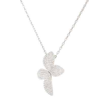 18k White Gold 1.44ctw Diamond Pave Flower Pendant Necklace