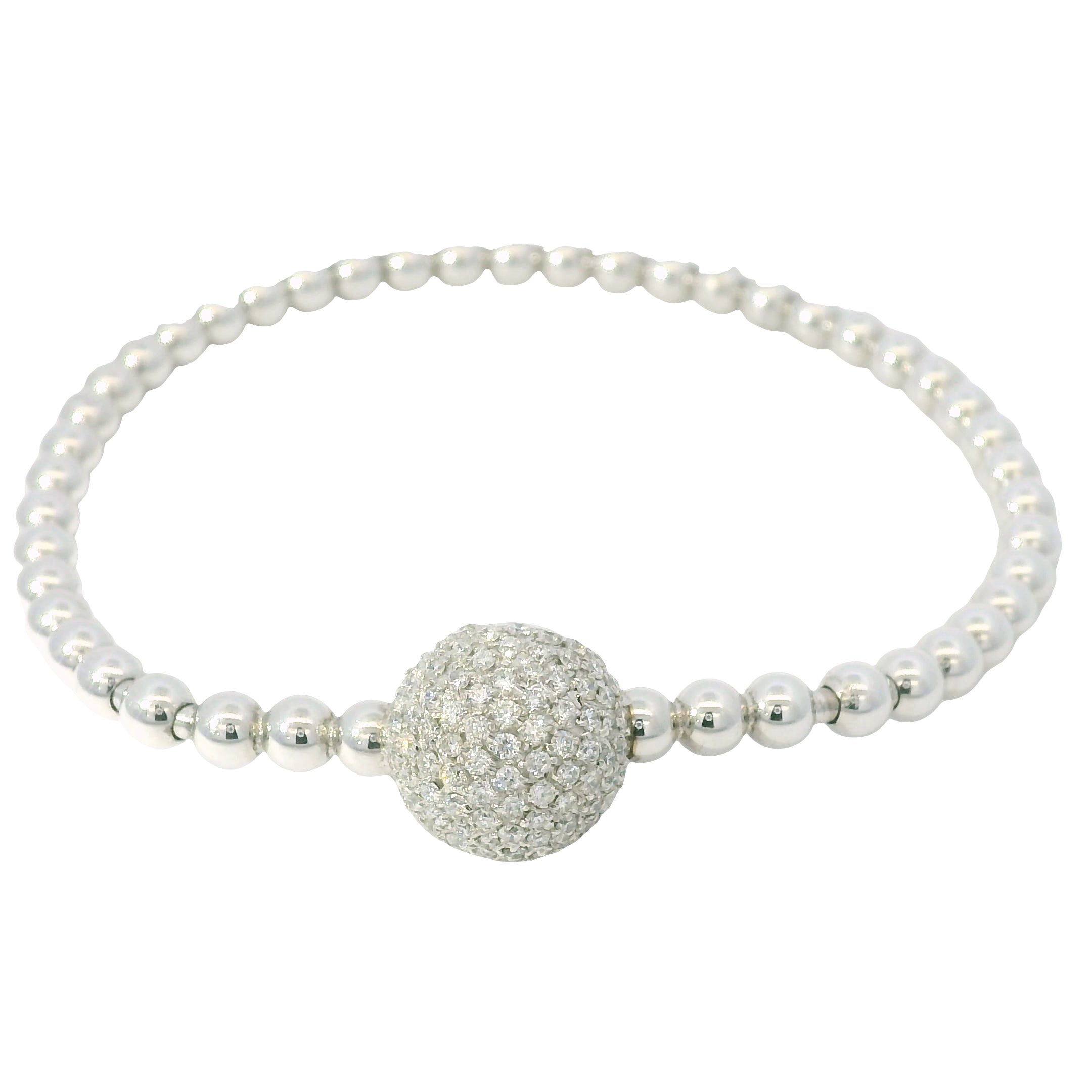 18K White Gold Natural 0.83 Carats Diamond Flexible Ball Bangel Bracelet 