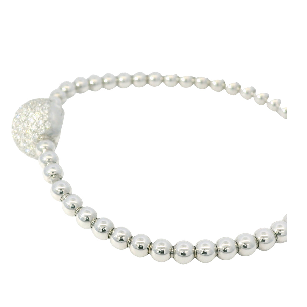 18K White Gold Natural 0.83 Carats Diamond Flexible Ball Bangel Bracelet 