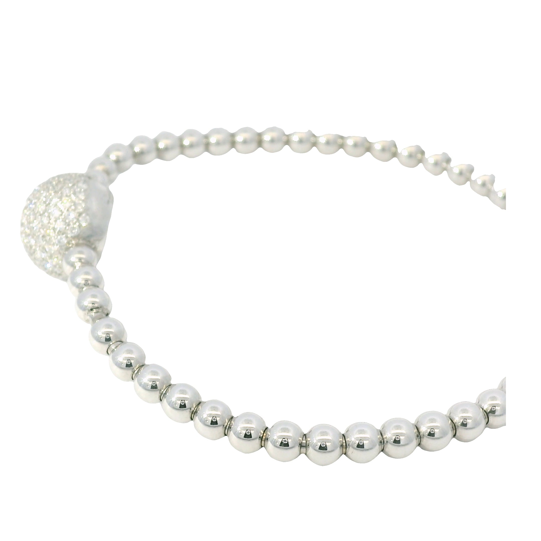 18K White Gold Natural 0.83 Carats Diamond Flexible Ball Bangel Bracelet 