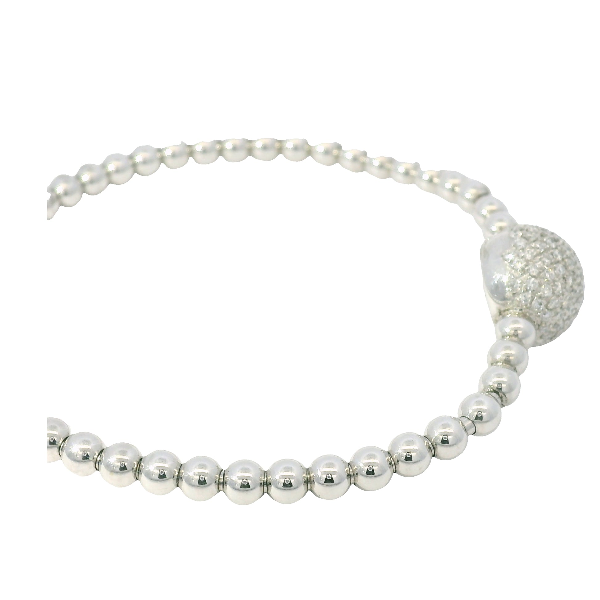 18K White Gold Natural 0.83 Carats Diamond Flexible Ball Bangel Bracelet 