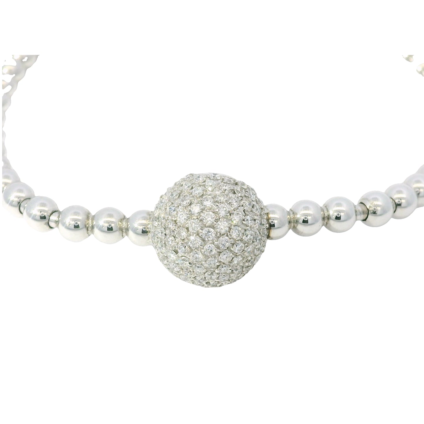 18K White Gold Natural 0.83 Carats Diamond Flexible Ball Bangel Bracelet 