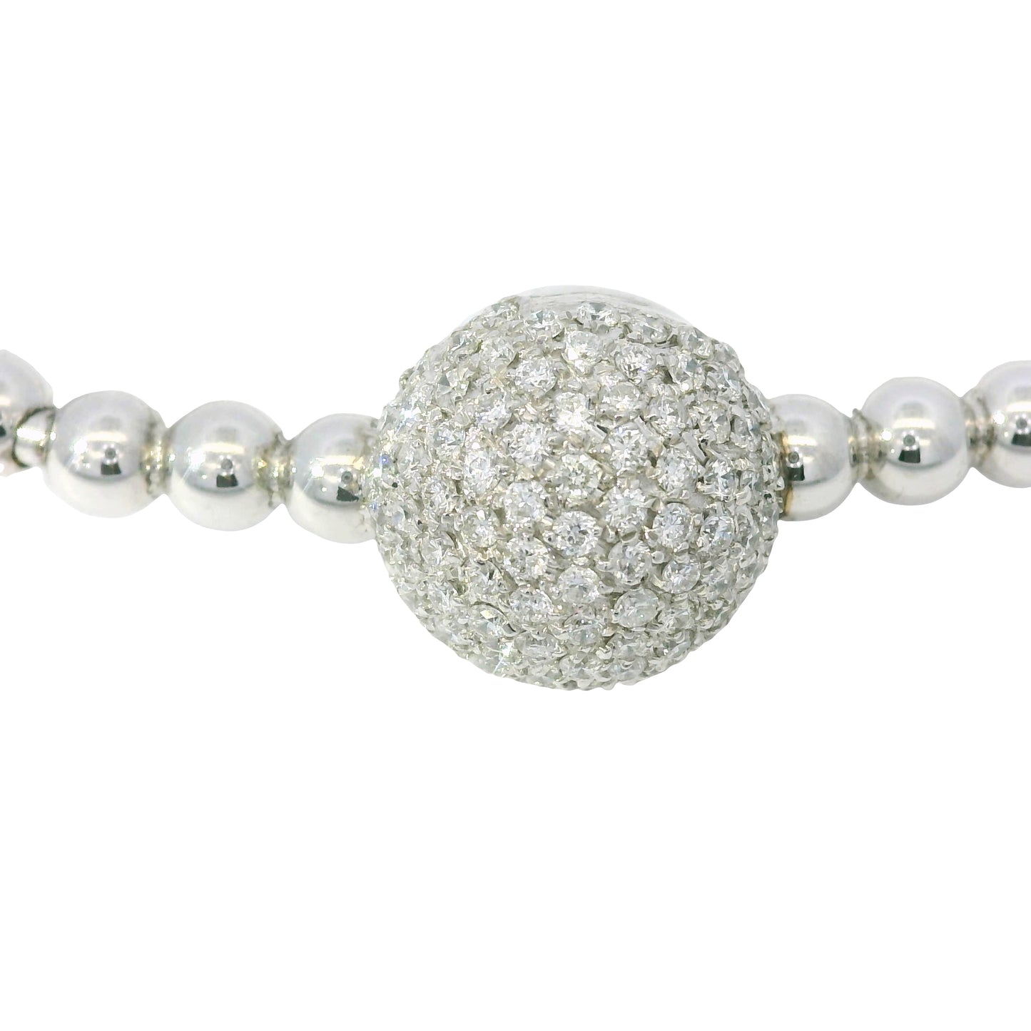 18K White Gold Natural 0.83 Carats Diamond Flexible Ball Bangel Bracelet 