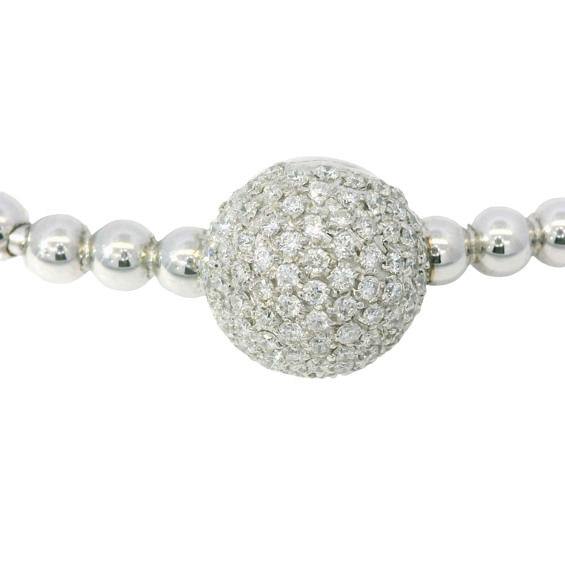 18K White Gold Natural 0.83 Carats Diamond Flexible Ball Bangel Bracelet 
