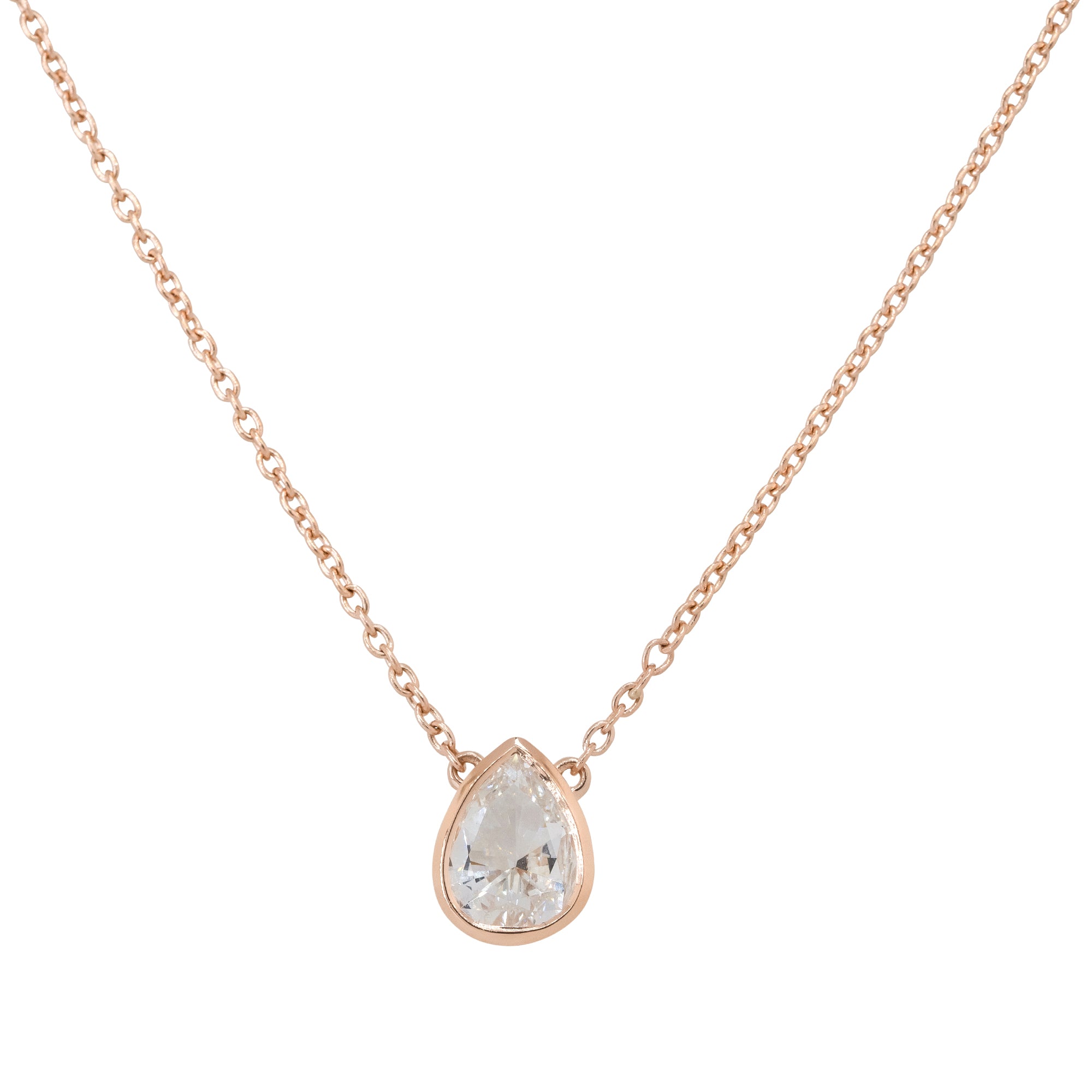 14k Rose Gold 0.95ctw Pear Shape Diamond Pendant Necklace