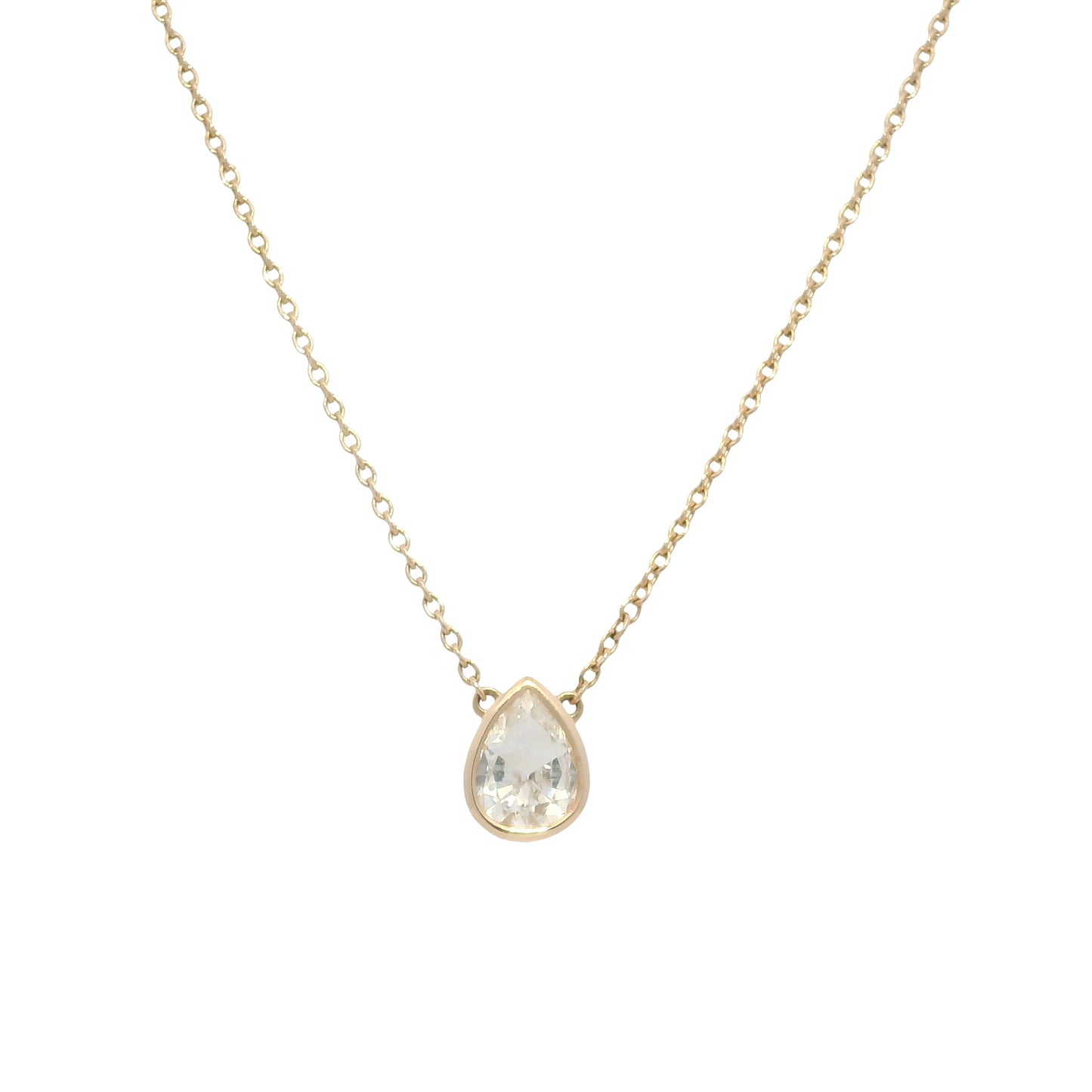 14k Rose Gold Natural Pear Shape Diamond Bezel Set Pendant Necklace