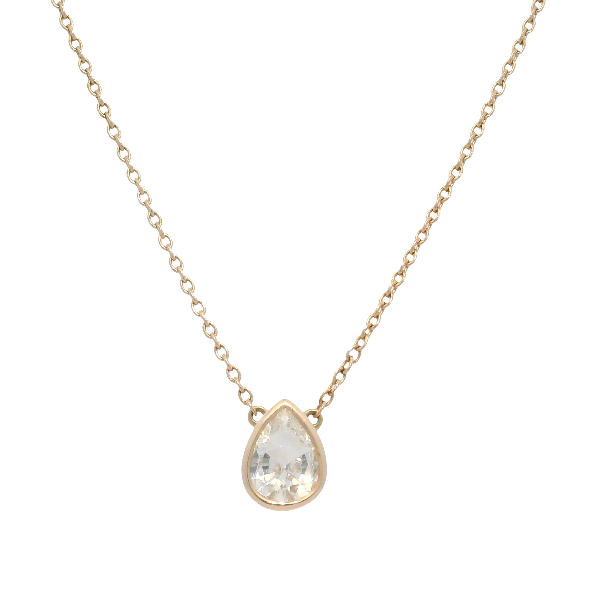 14k Rose Gold Natural Pear Shape Diamond Bezel Set Pendant Necklace