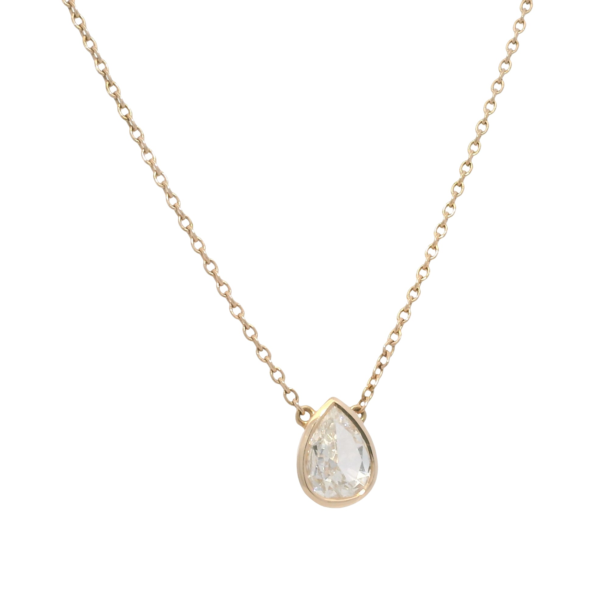14k Rose Gold Natural Pear Shape Diamond Bezel Set Pendant Necklace