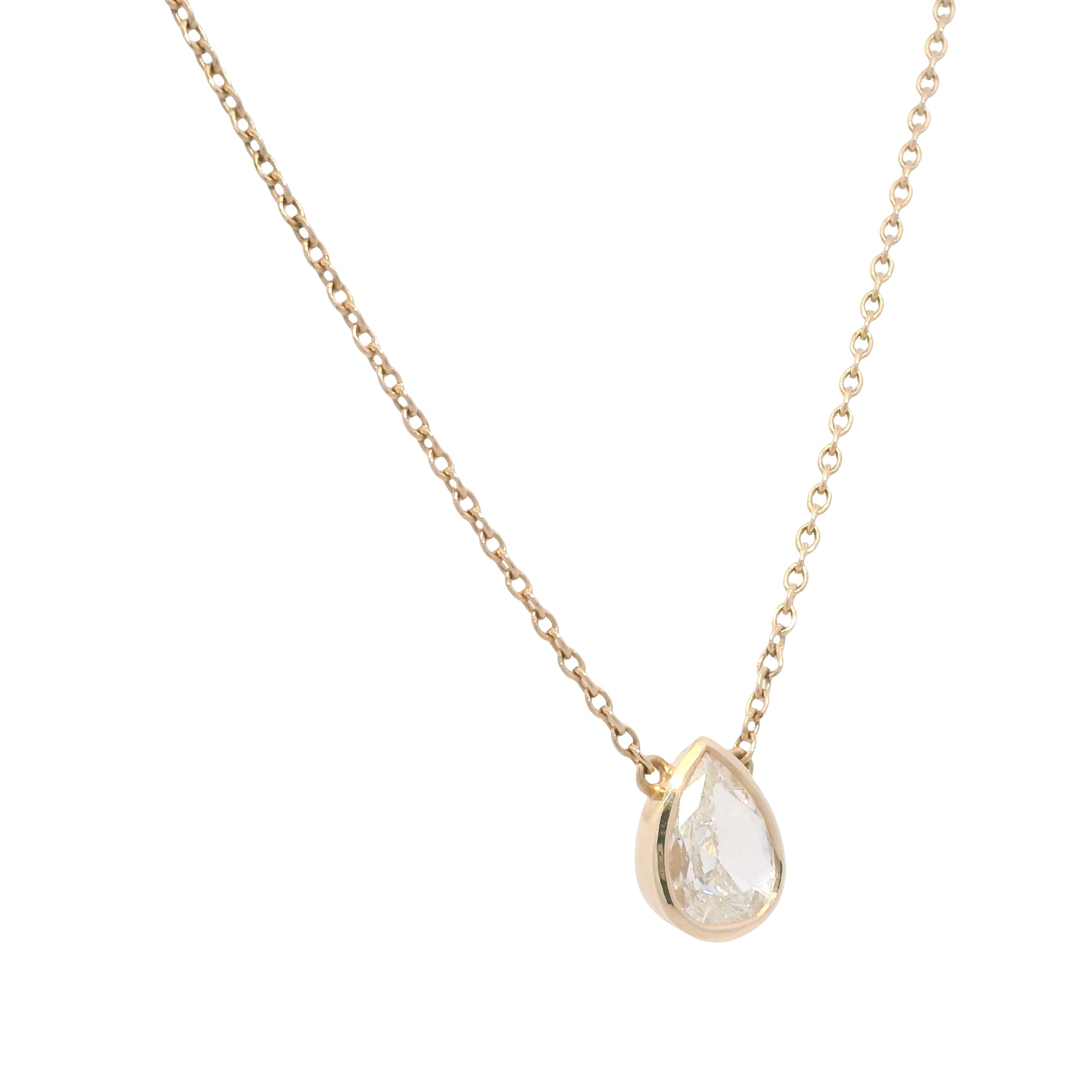 14k Rose Gold Natural Pear Shape Diamond Bezel Set Pendant Necklace