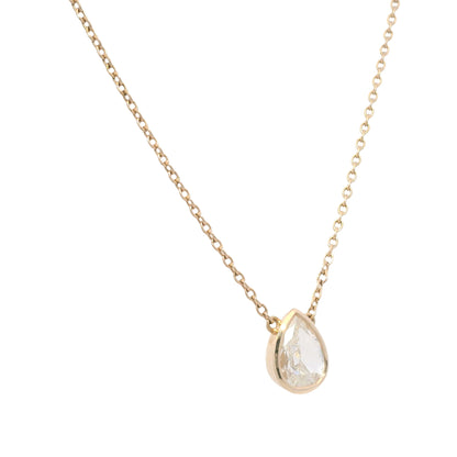 14k Rose Gold Natural Pear Shape Diamond Bezel Set Pendant Necklace
