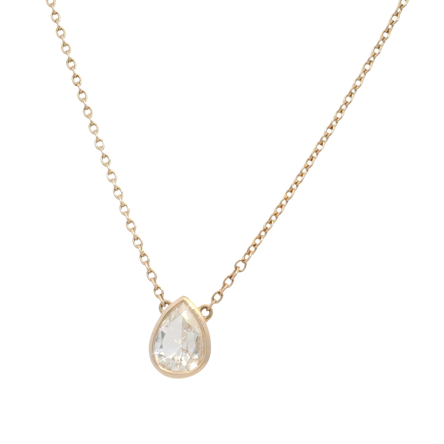 14k Rose Gold Natural Pear Shape Diamond Bezel Set Pendant Necklace