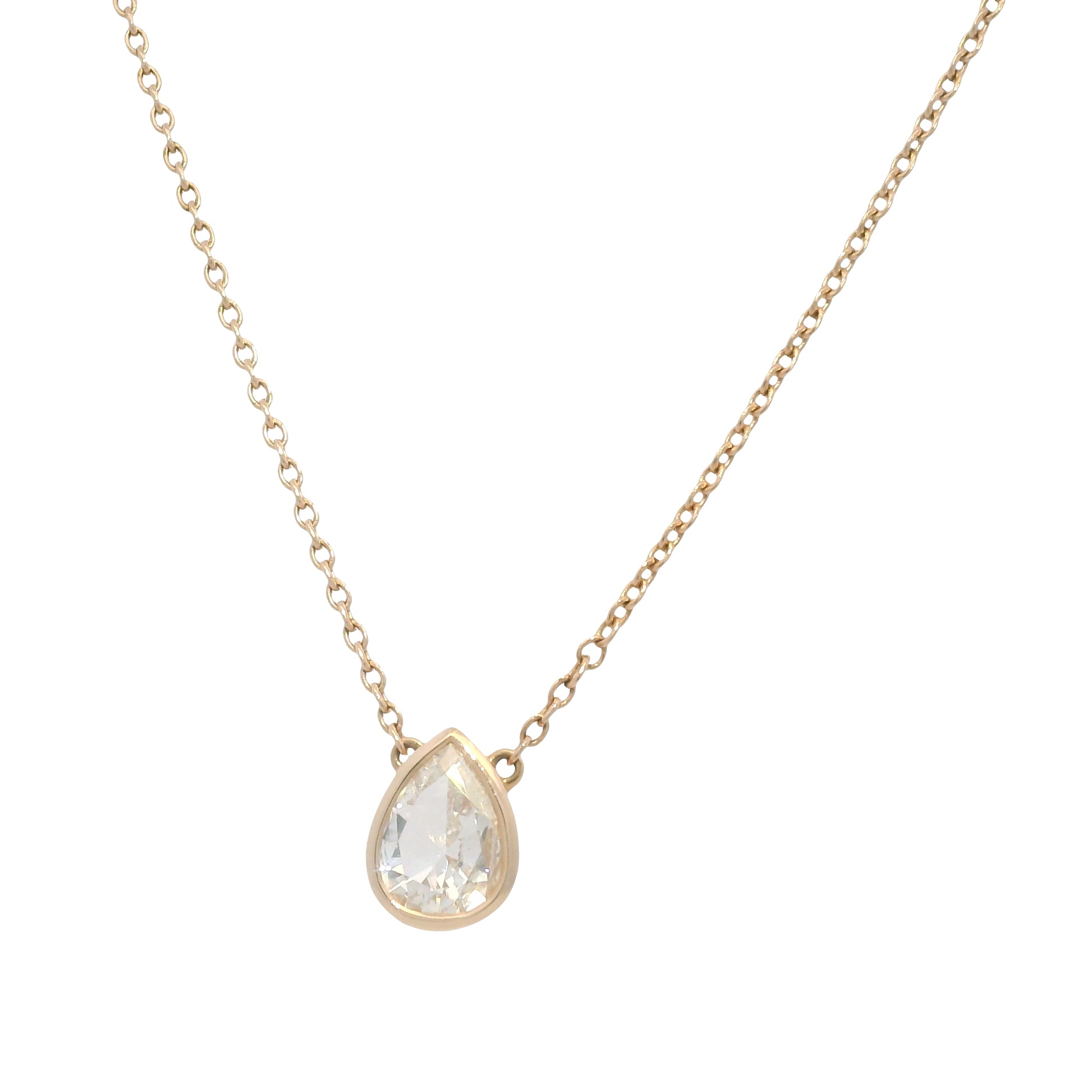 14k Rose Gold Natural Pear Shape Diamond Bezel Set Pendant Necklace