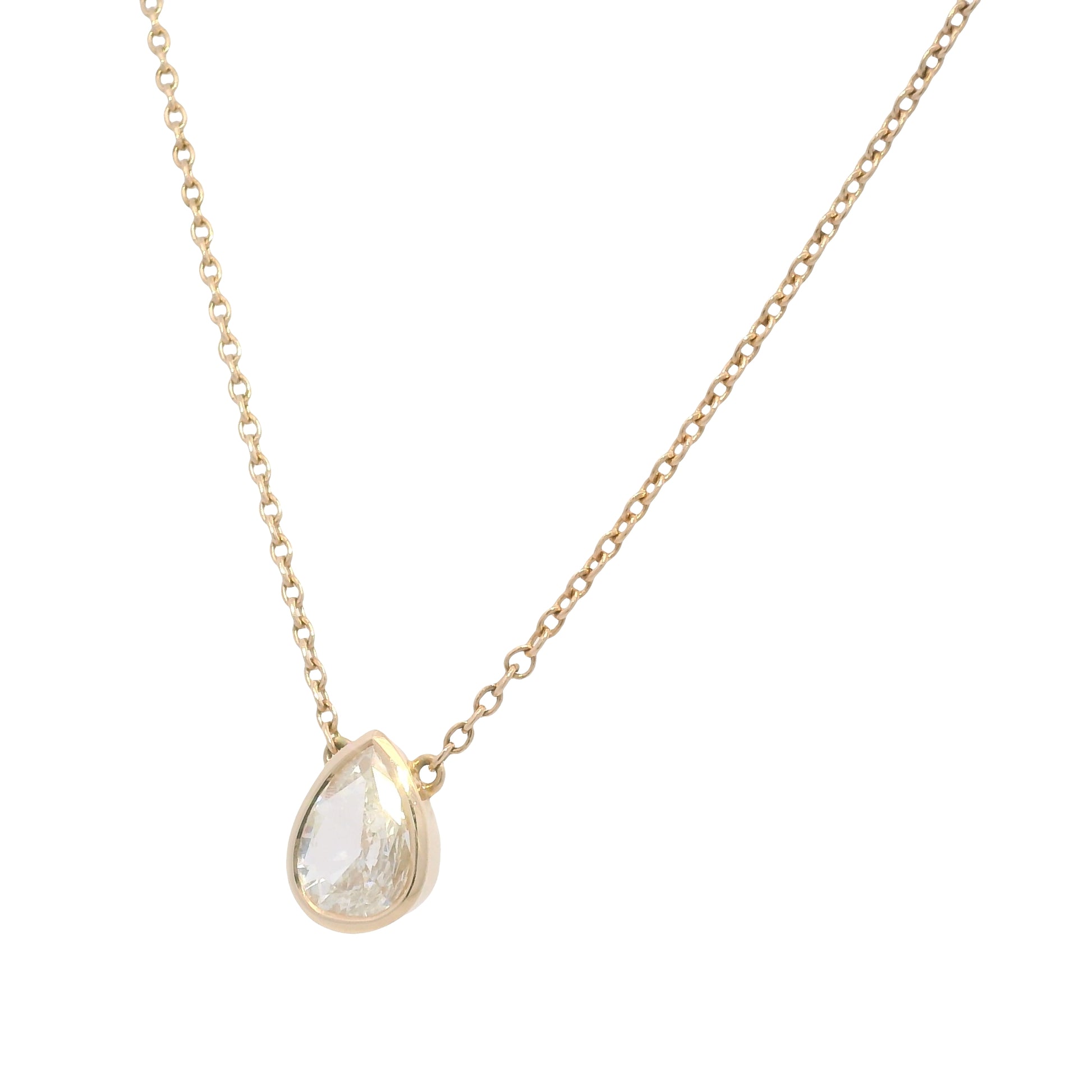 14k Rose Gold Natural Pear Shape Diamond Bezel Set Pendant Necklace