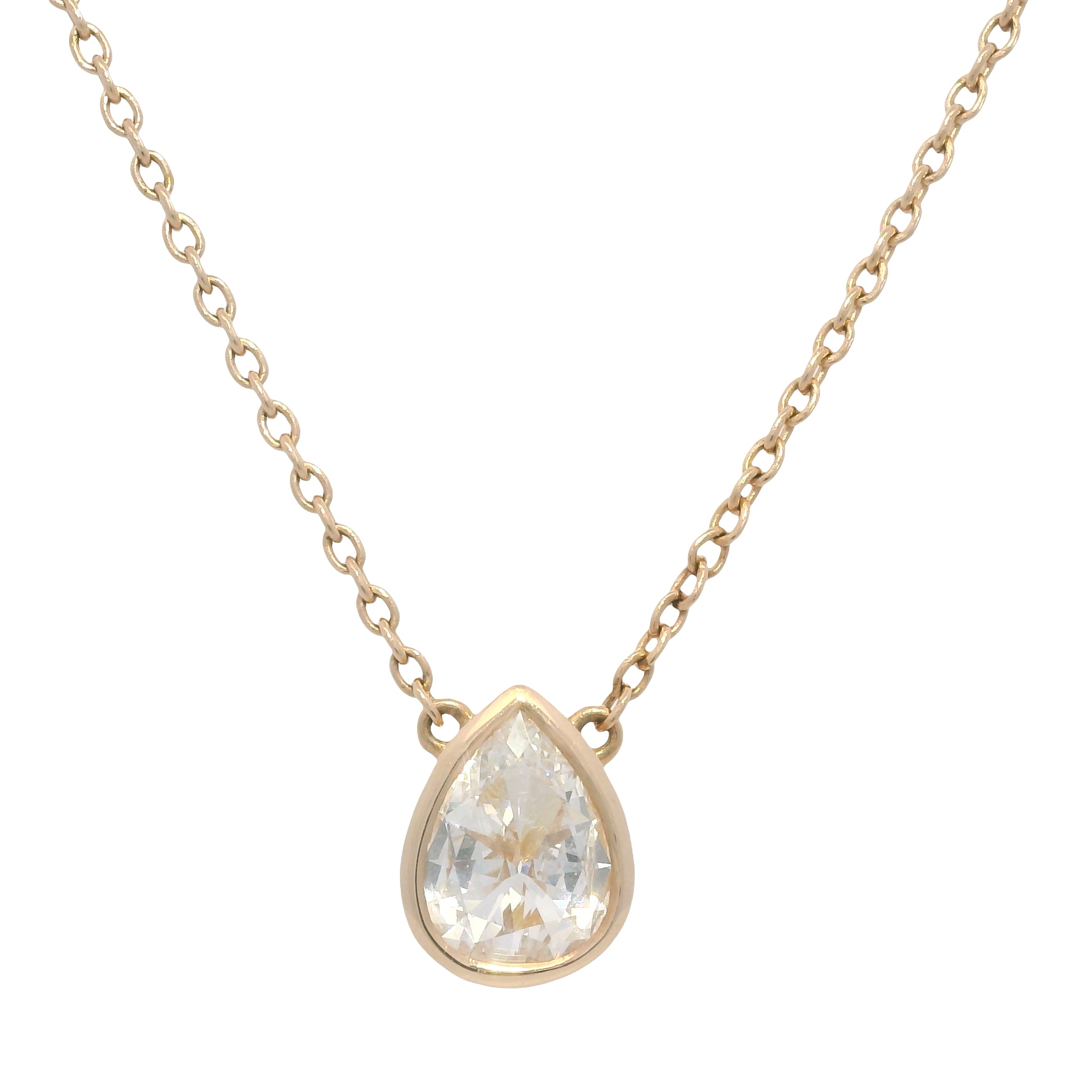 14k Rose Gold Natural Pear Shape Diamond Bezel Set Pendant Necklace