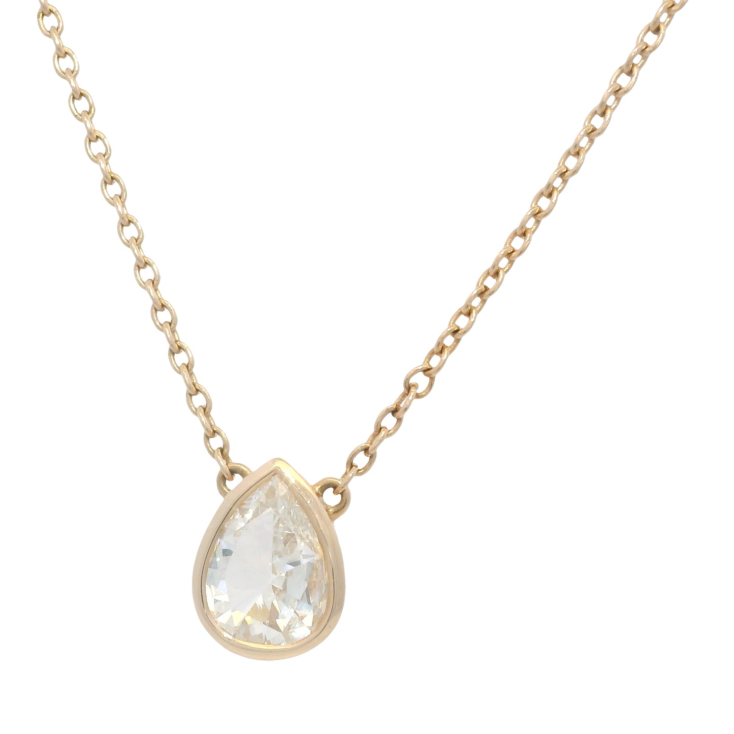 14k Rose Gold Natural Pear Shape Diamond Bezel Set Pendant Necklace