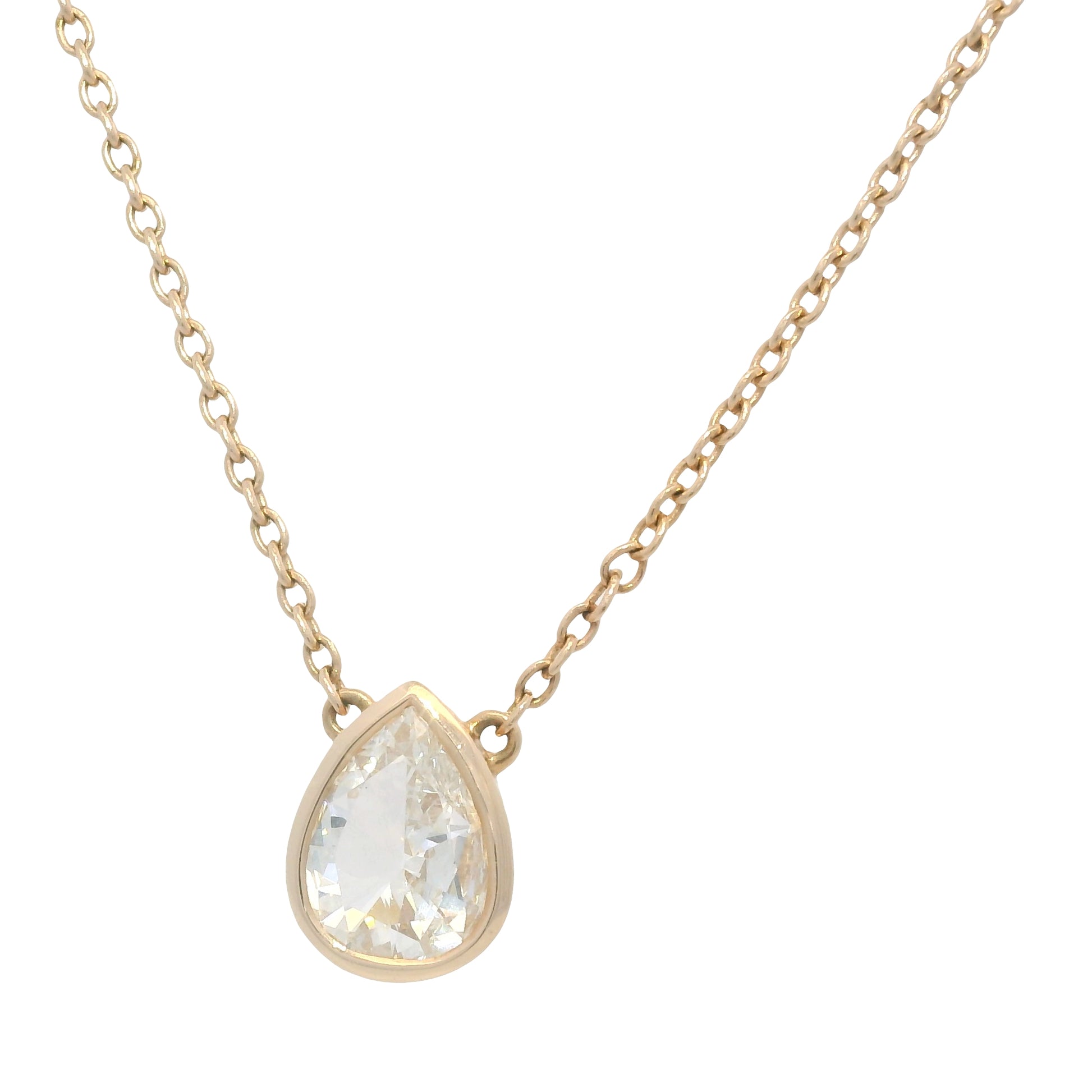 14k Rose Gold Natural Pear Shape Diamond Bezel Set Pendant Necklace