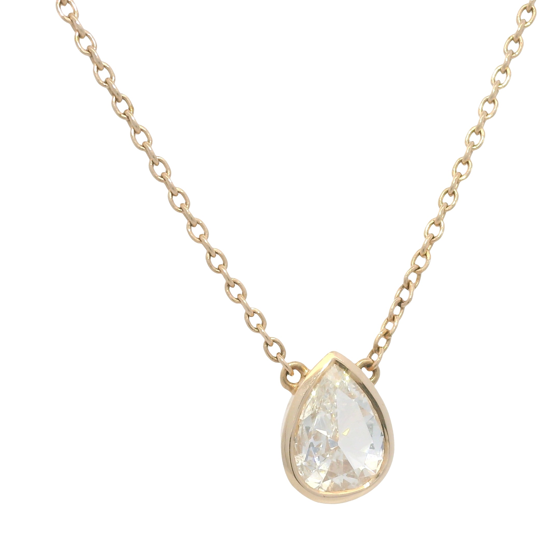 14k Rose Gold Natural Pear Shape Diamond Bezel Set Pendant Necklace