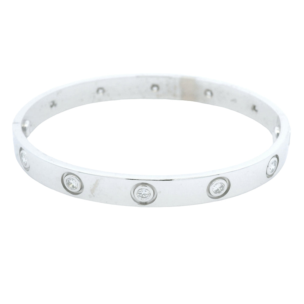 Cartier LOVE 18k White Gold Classic Model 10 Diamond Size 16 Bangle Bracelet — product photo 2