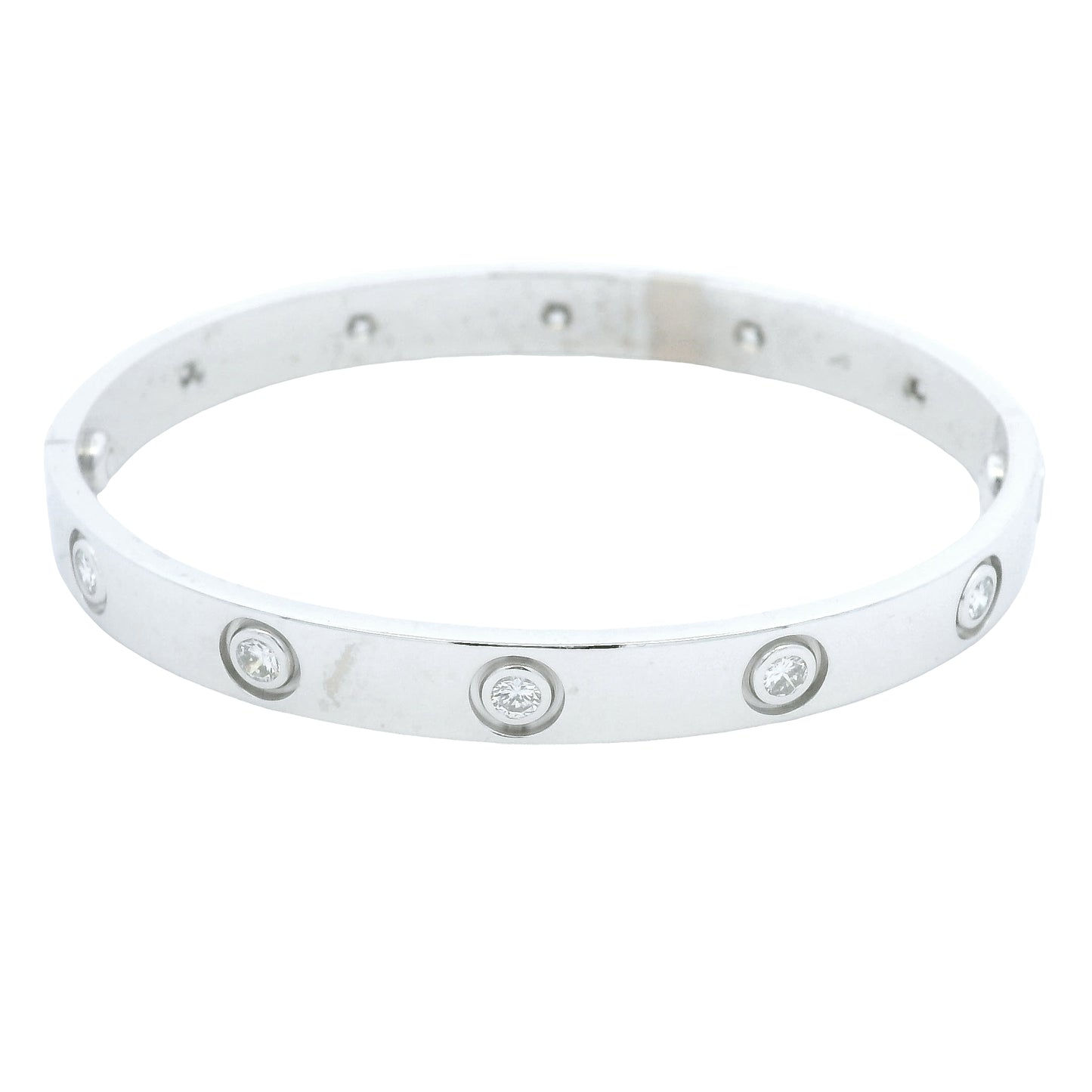 Cartier LOVE 18k White Gold Classic Model 10 Diamond Size 16 Bangle Bracelet