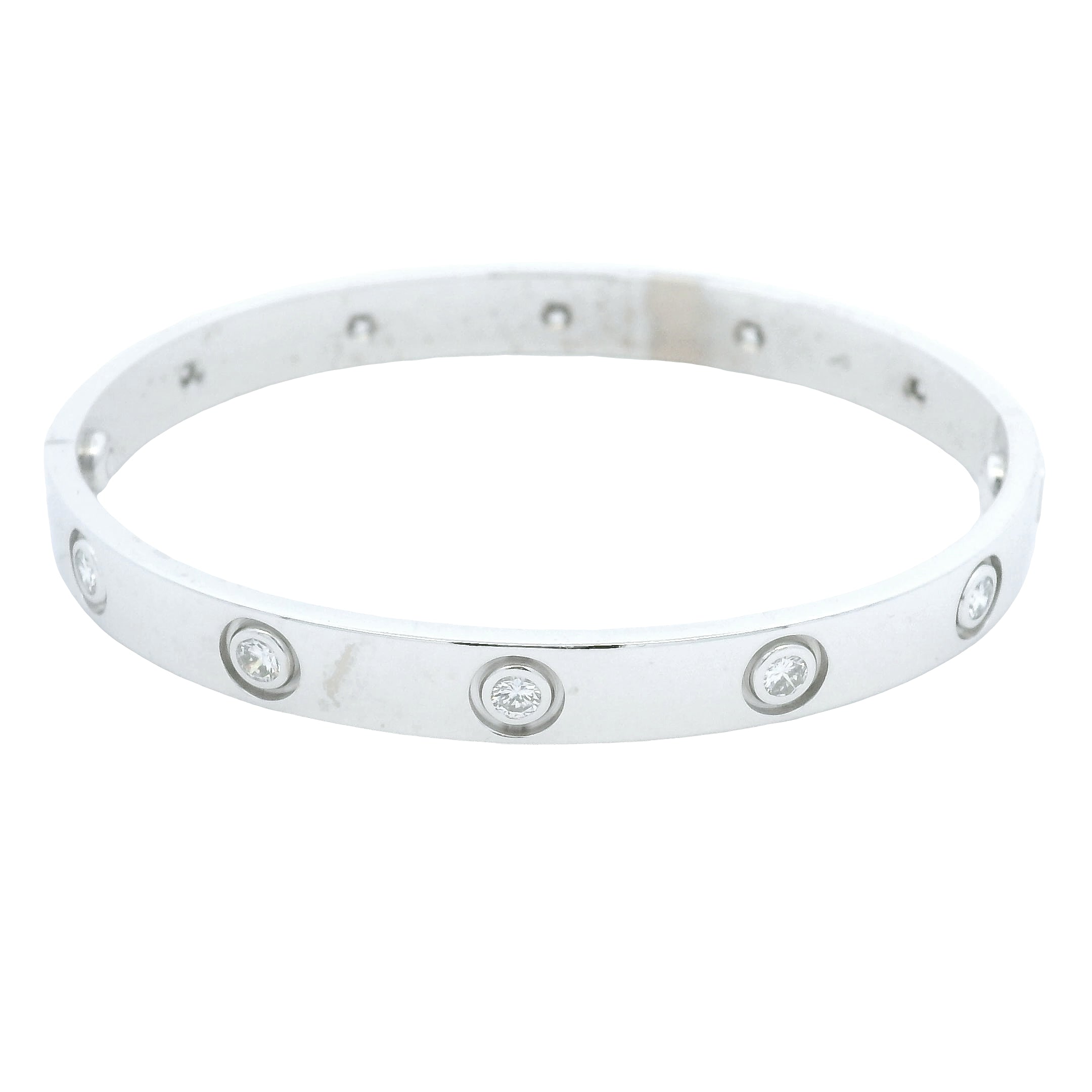 Cartier LOVE 18k White Gold Classic Model 10 Diamond Size 16 Bangle Bracelet