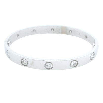 Cartier LOVE 18k White Gold Classic Model 10 Diamond Size 16 Bangle Bracelet