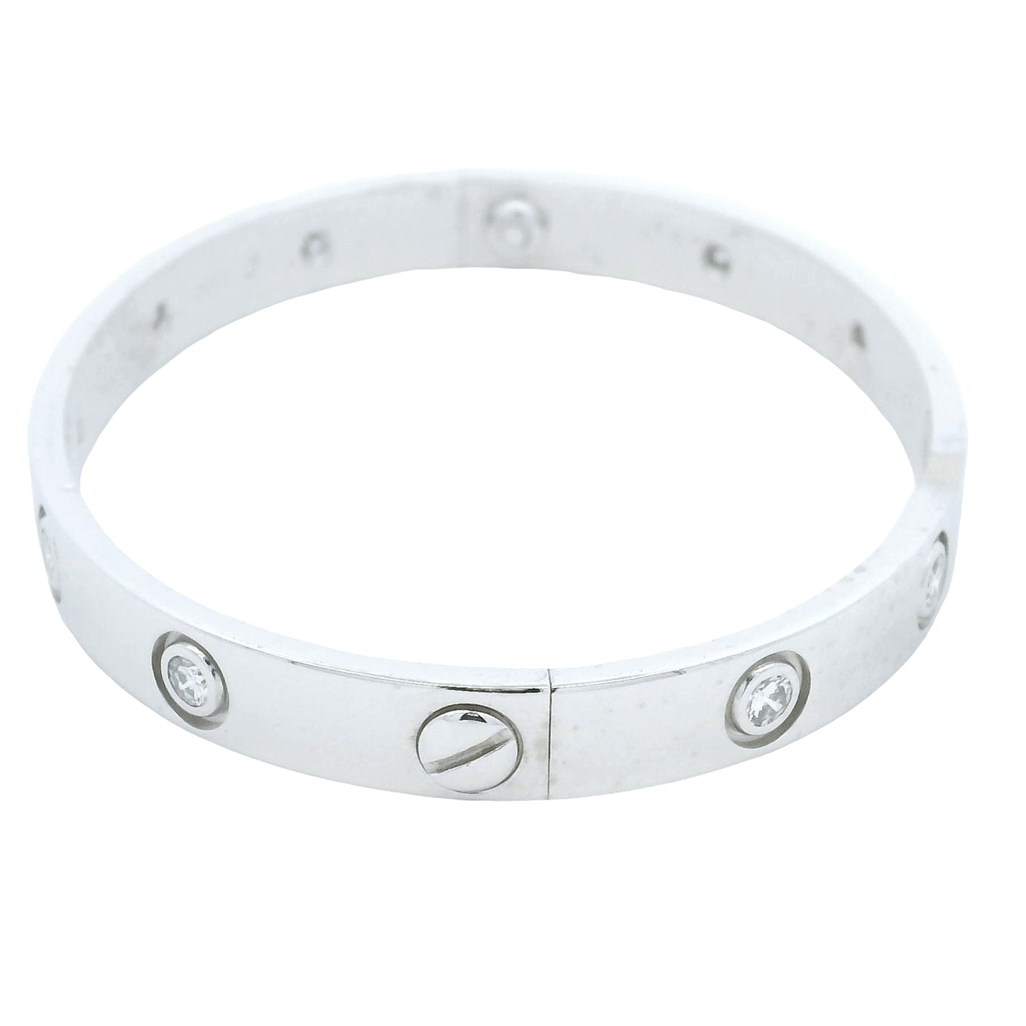 Cartier LOVE 18k White Gold Classic Model 10 Diamond Size 16 Bangle Bracelet