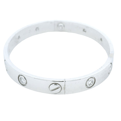 Cartier LOVE 18k White Gold Classic Model 10 Diamond Size 16 Bangle Bracelet