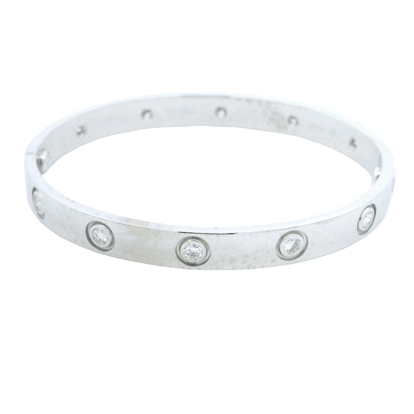 Cartier LOVE 18k White Gold Classic Model 10 Diamond Size 16 Bangle Bracelet