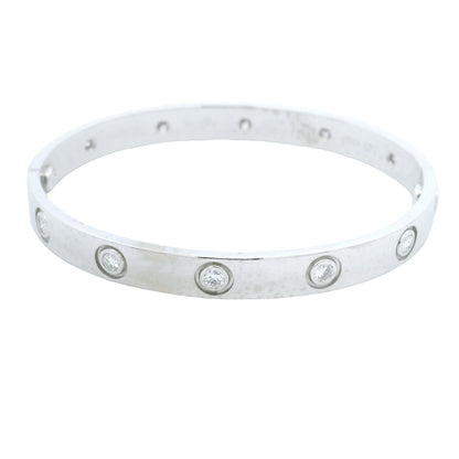 Cartier LOVE 18k White Gold Classic Model 10 Diamond Size 16 Bangle Bracelet