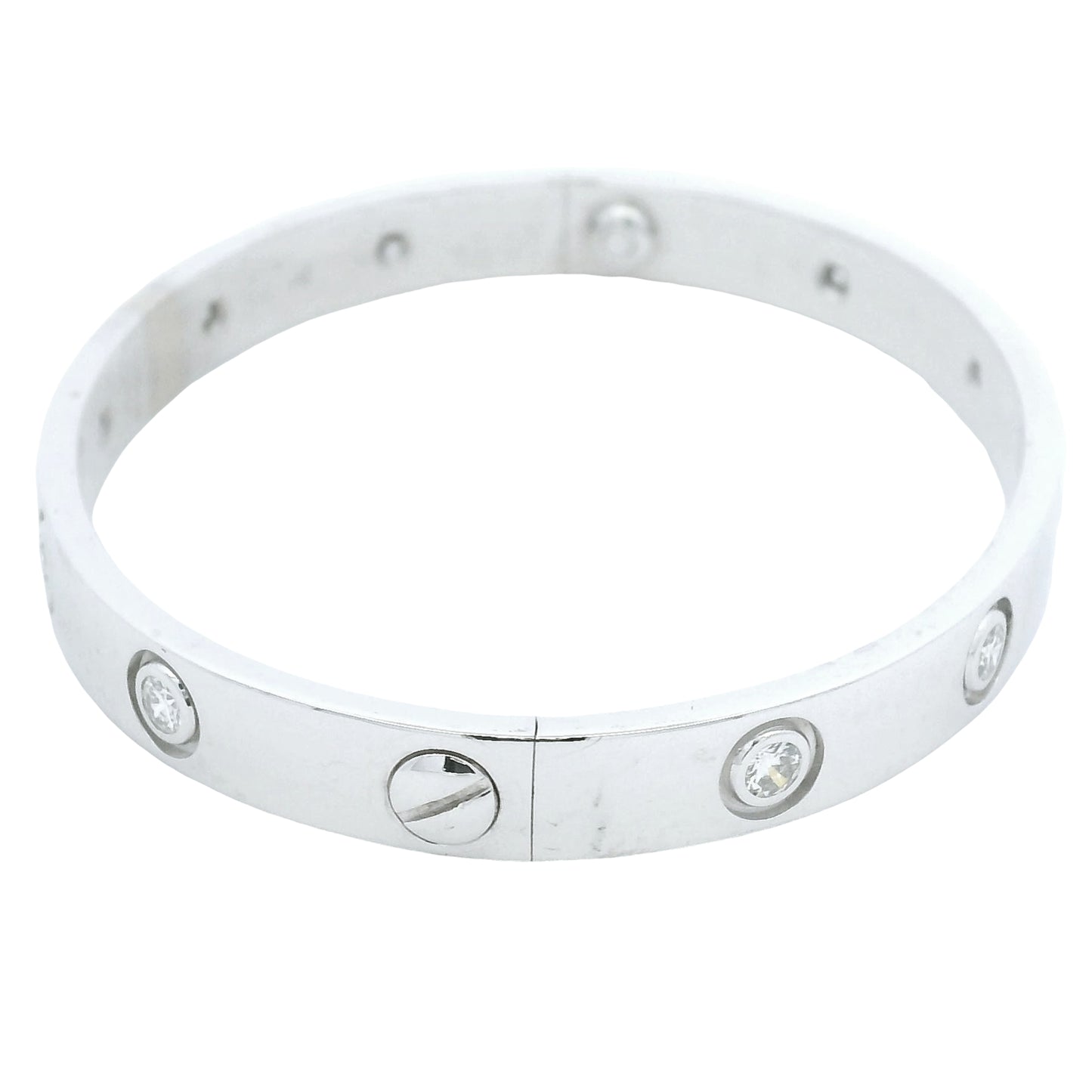 Cartier LOVE 18k White Gold Classic Model 10 Diamond Size 16 Bangle Bracelet