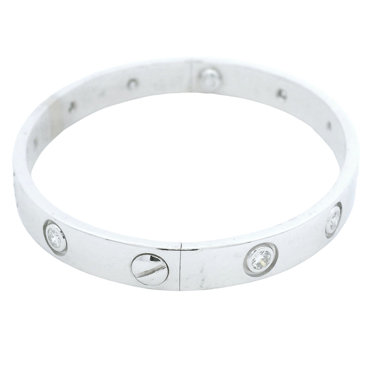 Cartier LOVE 18k White Gold Classic Model 10 Diamond Size 16 Bangle Bracelet — product photo 5
