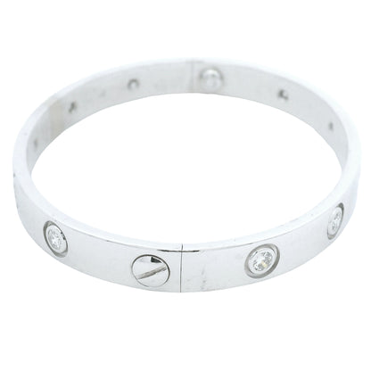 Cartier LOVE 18k White Gold Classic Model 10 Diamond Size 16 Bangle Bracelet
