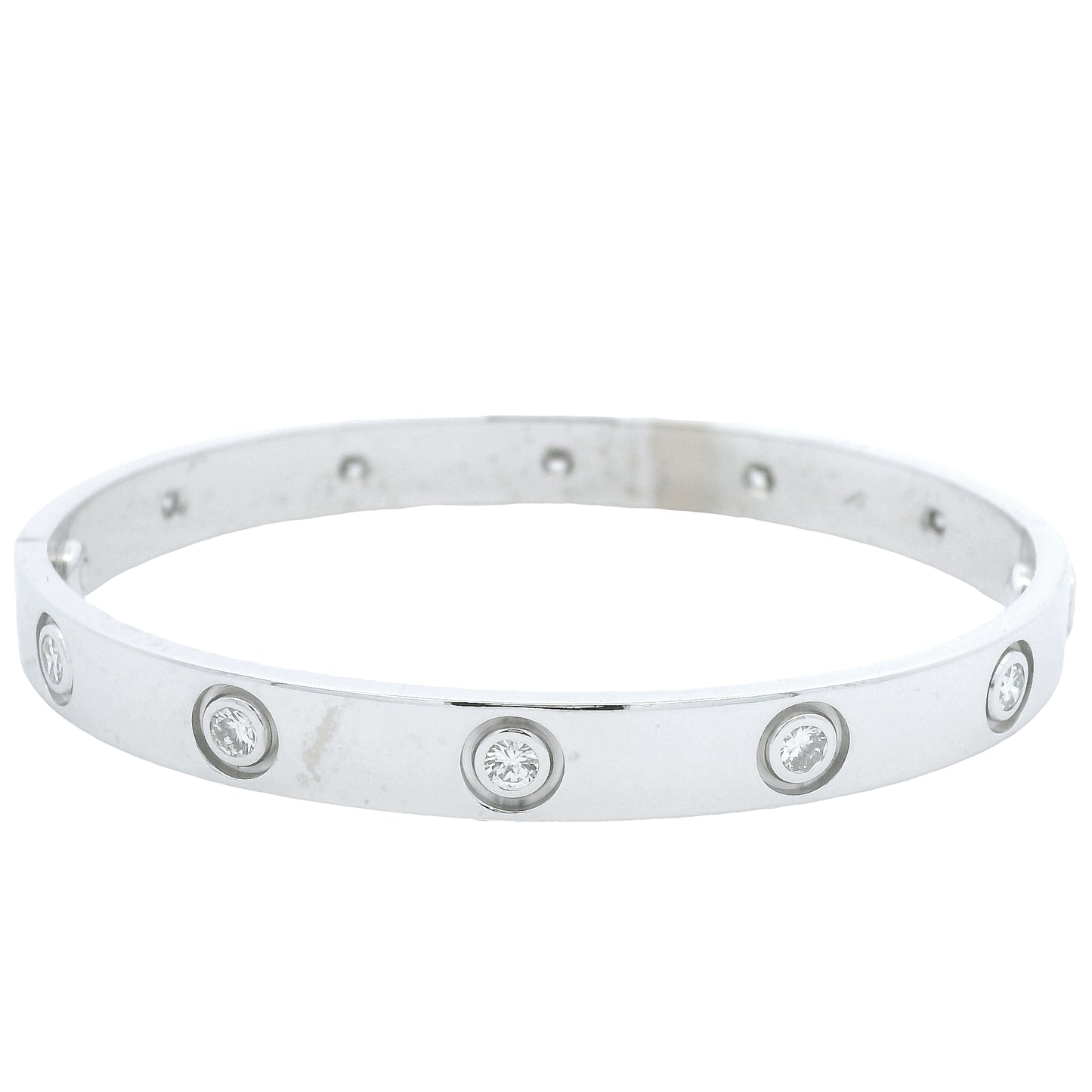 Cartier LOVE 18k White Gold Classic Model 10 Diamond Size 16 Bangle Bracelet