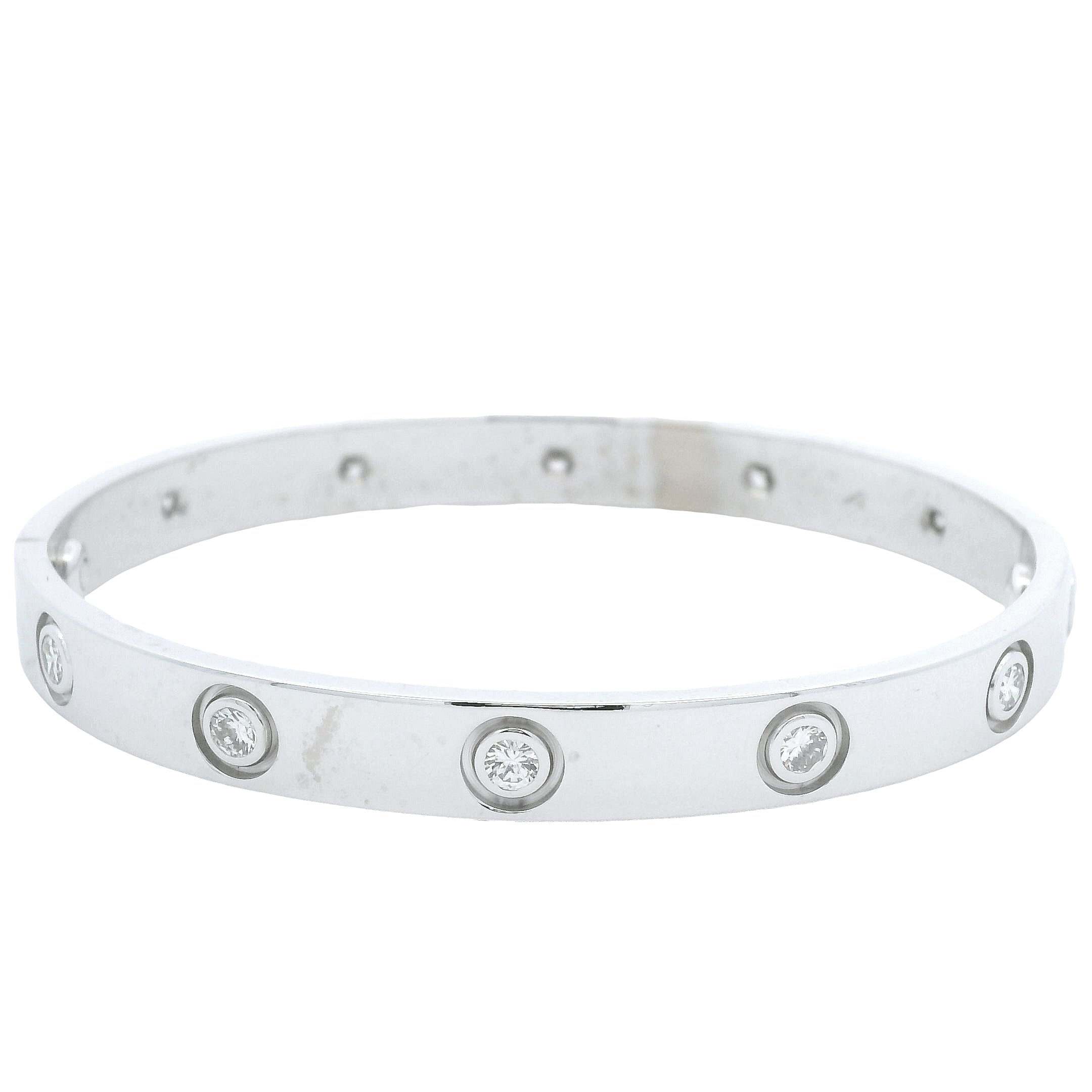 Cartier LOVE 18k White Gold Classic Model 10 Diamond Size 16 Bangle Bracelet