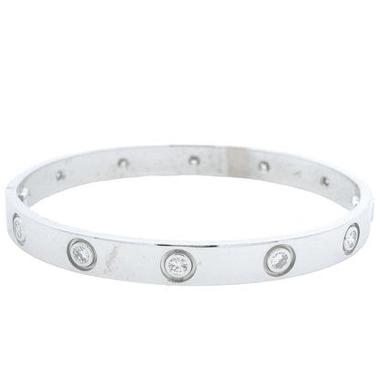 Cartier LOVE 18k White Gold Classic Model 10 Diamond Size 16 Bangle Bracelet