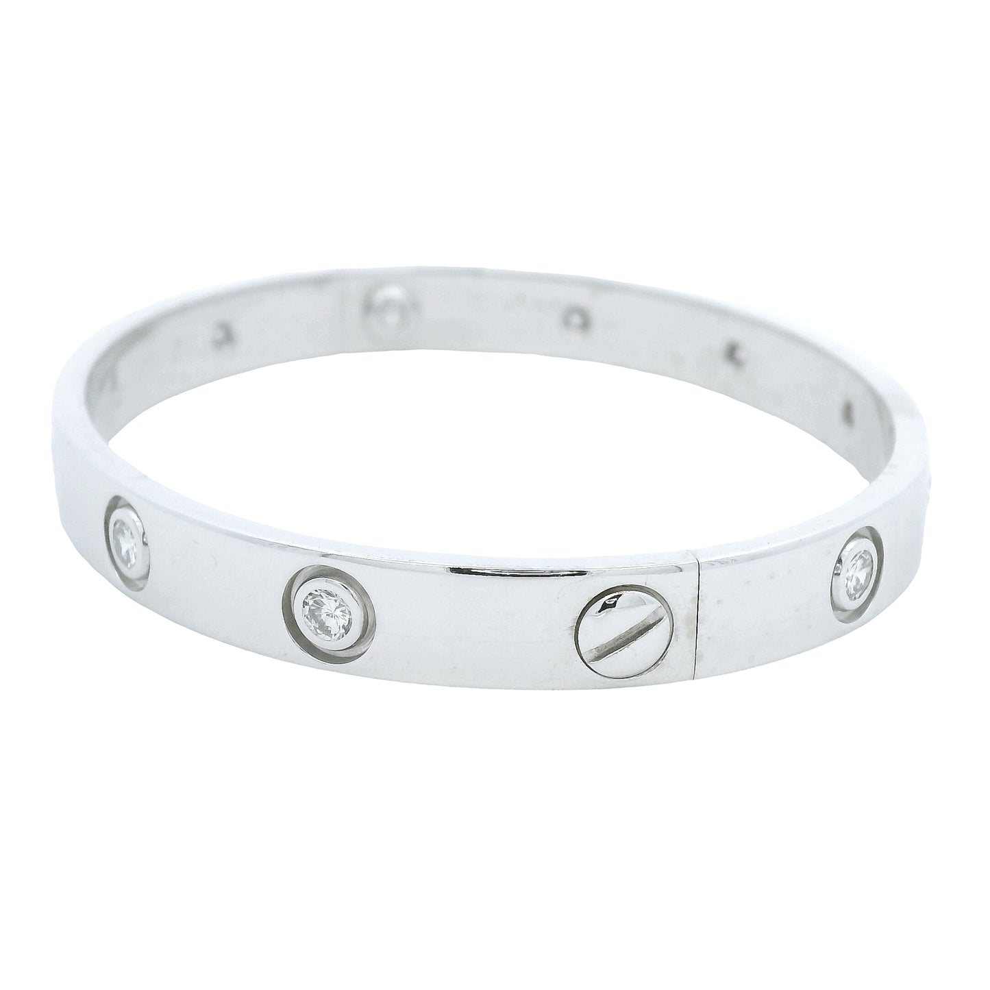 Cartier LOVE 18k White Gold Classic Model 10 Diamond Size 16 Bangle Bracelet