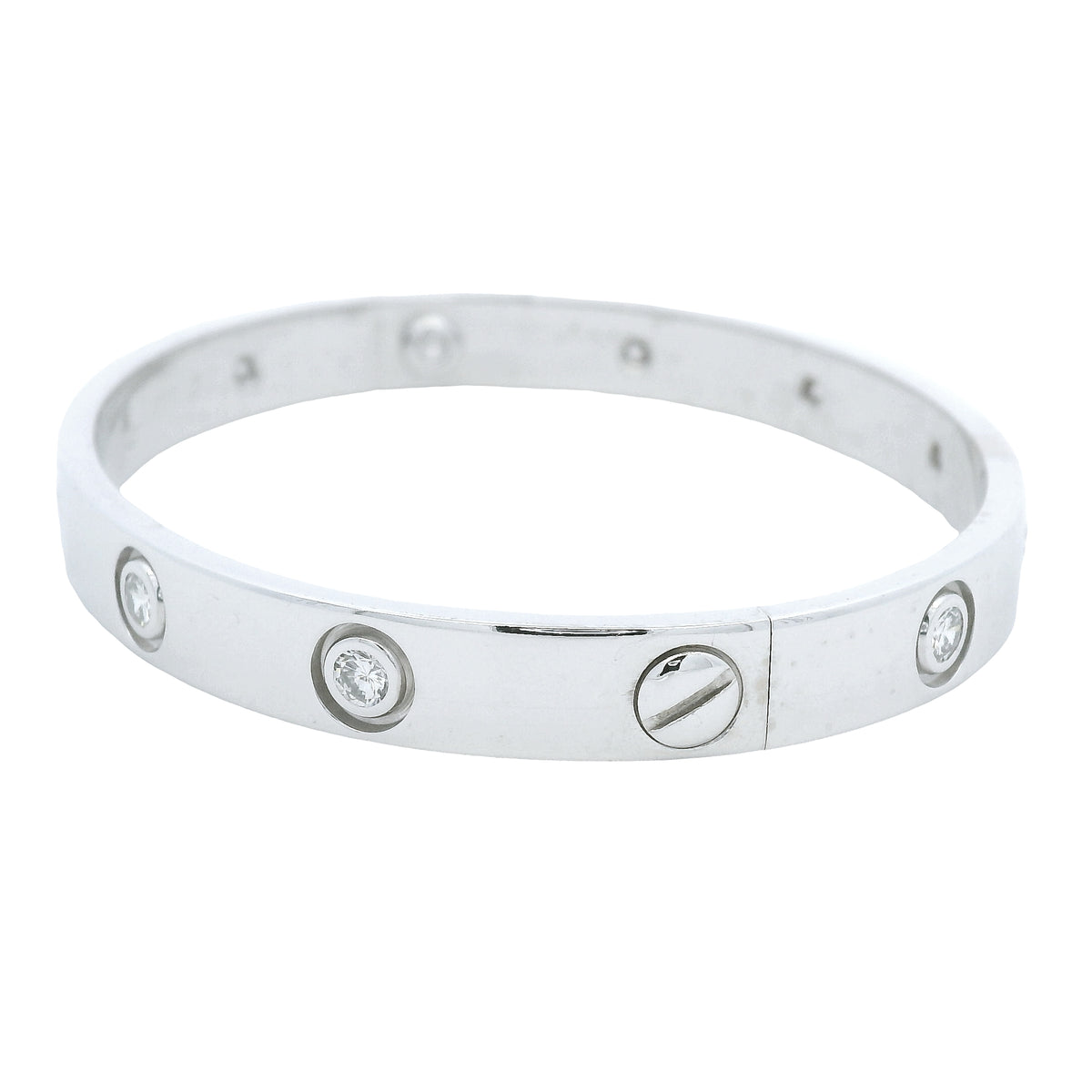 Cartier LOVE 18k White Gold Classic Model 10 Diamond Size 16 Bangle Bracelet — product photo 6