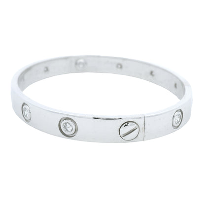 Cartier LOVE 18k White Gold Classic Model 10 Diamond Size 16 Bangle Bracelet
