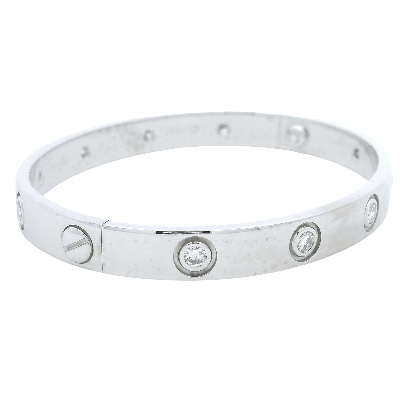 Cartier LOVE 18k White Gold Classic Model 10 Diamond Size 16 Bangle Bracelet