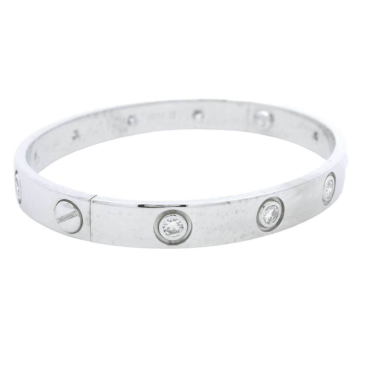 Cartier LOVE 18k White Gold Classic Model 10 Diamond Size 16 Bangle Bracelet — product photo 7