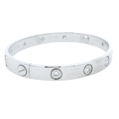 Cartier LOVE 18k White Gold Classic Model 10 Diamond Size 16 Bangle Bracelet